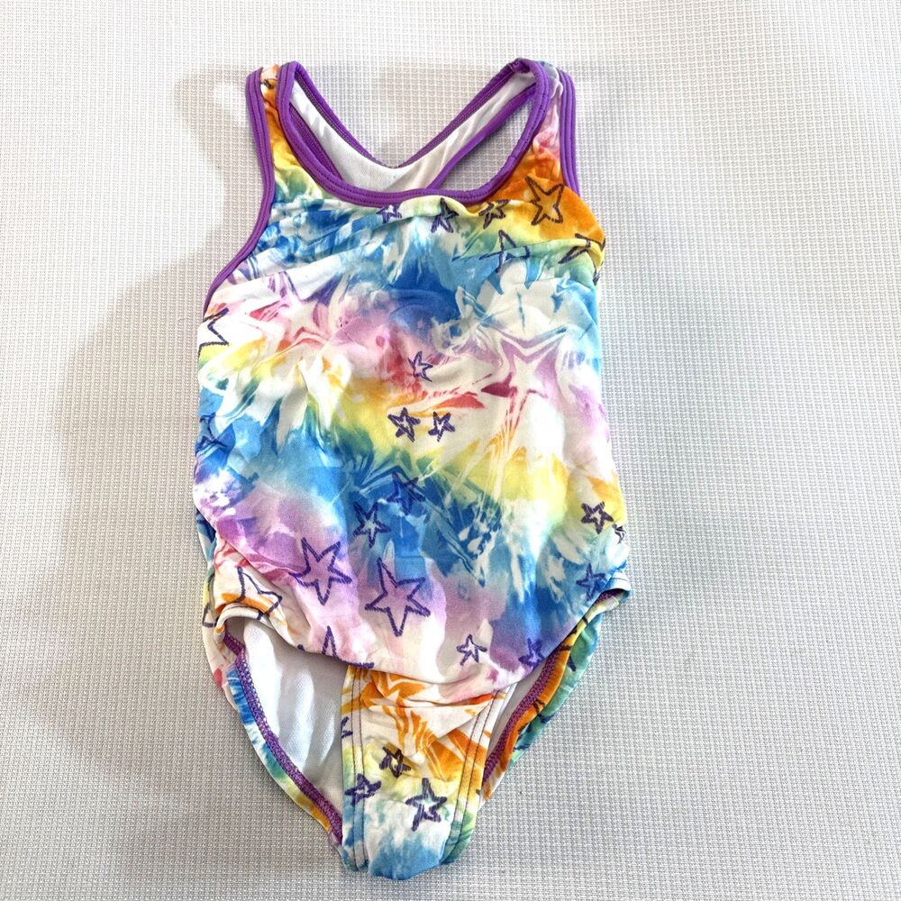 Speedo Girl's Multicolored Rainbow Stars One Piece Swimsuit - Size 4